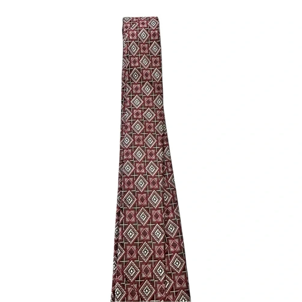 🌸Bruma Bibas- Red Geometric Print 100% Silk Tie